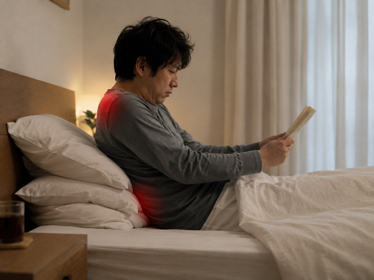 枕を積んで背中が落ちる様子