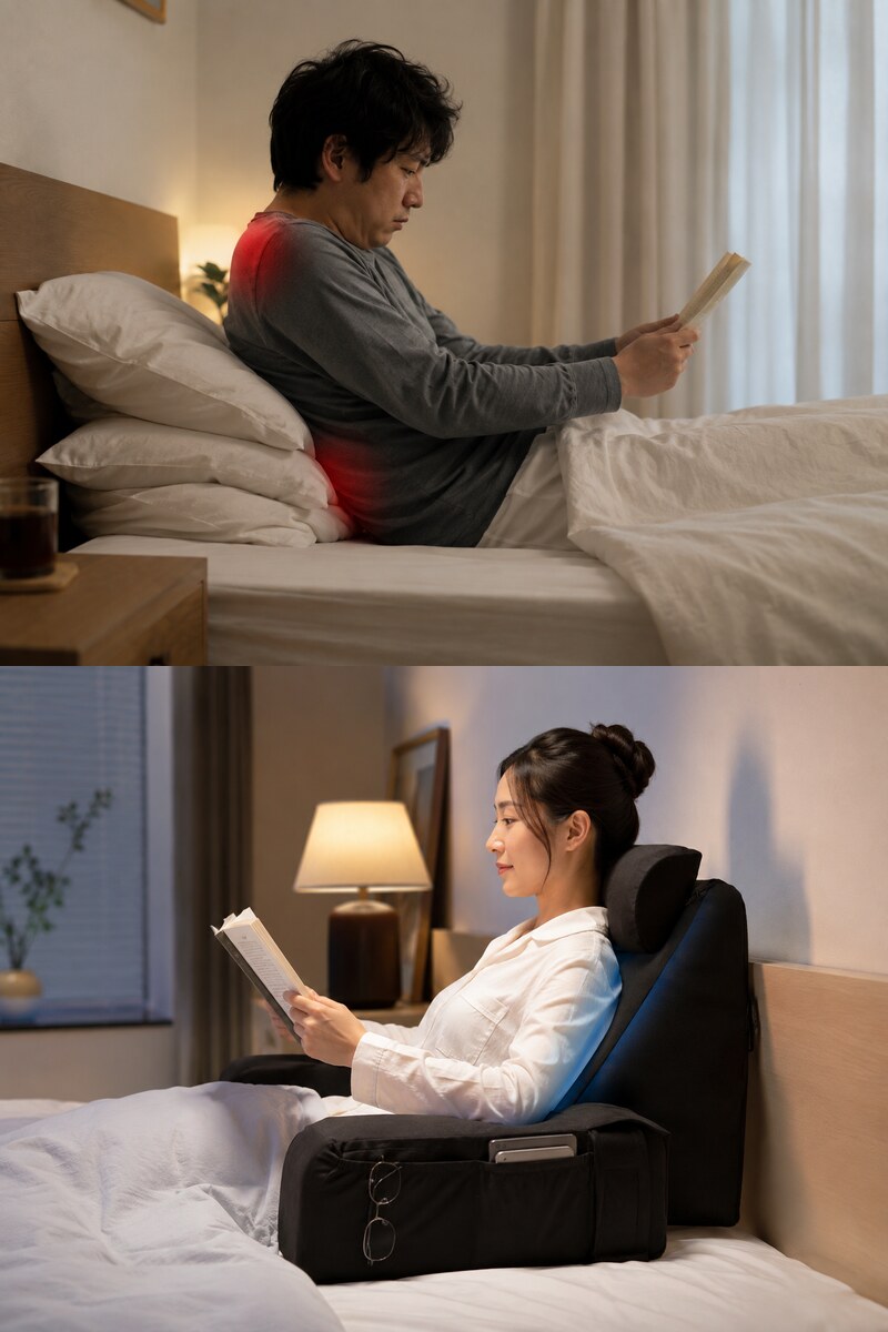 枕を積む場合とRecline Proの支え方の比較